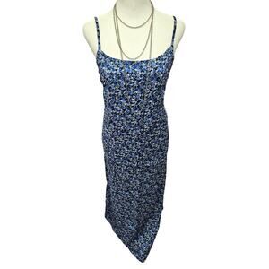 Bobbie Brooks vintage floral cottage maxi slip dress blue Womens medium 326